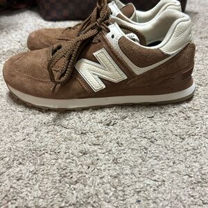 New Balance Tan and White Suede Sneakers